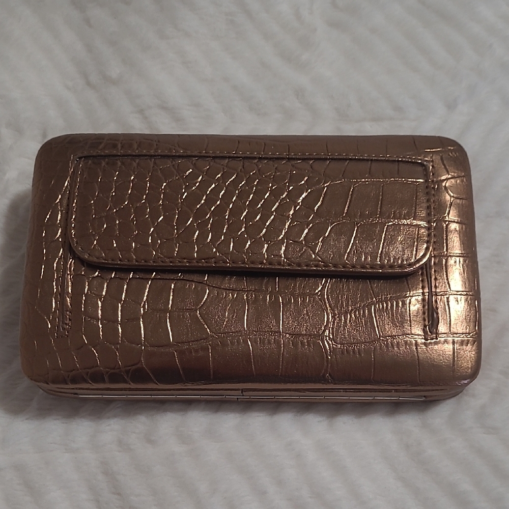 Metallic Crocodile Embossed Clutch